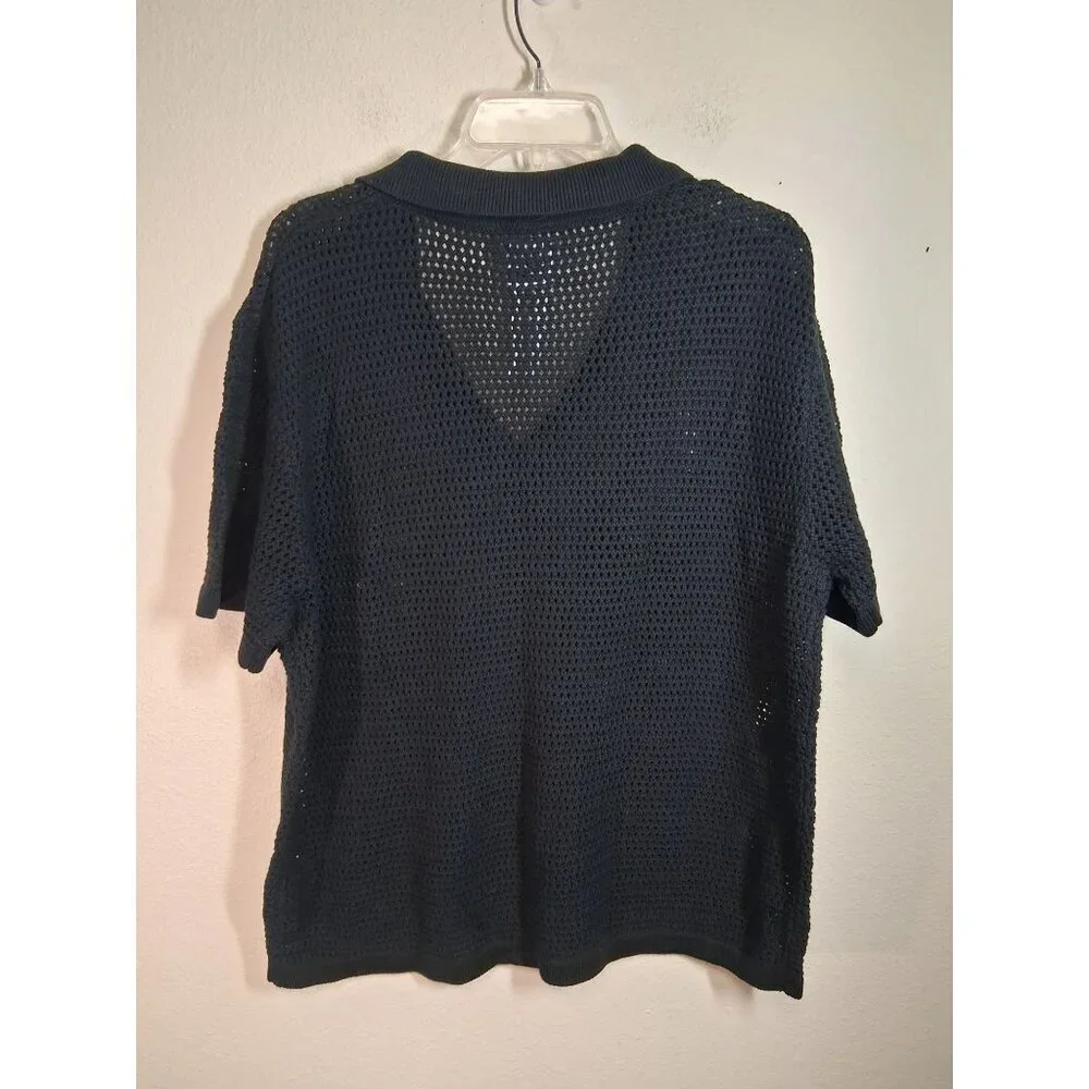 NWT RSQ Sweater Short Sleeve Open Knit Collared Black Men's Size XXL